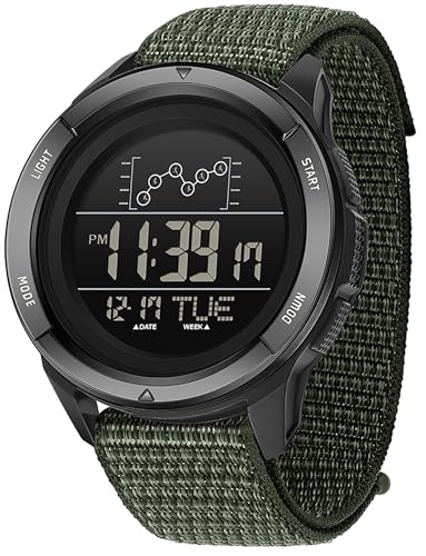 findtime Herrenuhr Digitaluhr Outdoor Grün Armbanduhren 5ATM Wasserdicht Uhren mit Stoppuhr Chronograph LED Beleuchtung Alarm Datum Anzeige Nylon Band Design von findtime