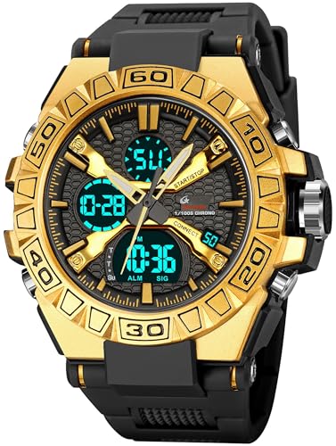 findtime Herrenuhr Militär Digital Analog Armbanduhr Herren wasserdichte Sportuhr Outdoor Sportlich LED Doppelzeit 12/24H Multifunktionsuhr von findtime