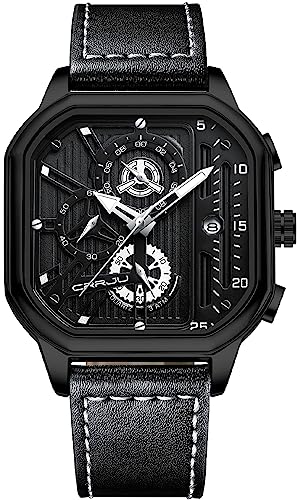 findtime Herrenuhr Mode Coole Design Herren Uhren Leder Armbanduhr für Männer Chronograph Analog Quarzuhr Schwarz von findtime