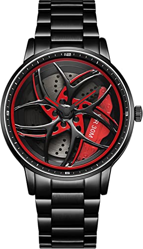 findtime Herrenuhr Motorsport 3D Felgendesign Designer Armbanduhr Edelstahl Leder Analog Quarzuhr Persönlichkeit Felgenuhr Mode Auto-Enthusiasten Raduhr von findtime