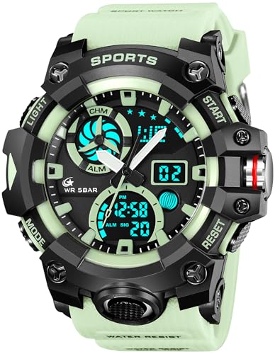 findtime Herrenuhr Outdoor Militär Armbanduhr mit Wecker Doppelzeit 12/24H Stoppuhr Analog Digital Herren Uhr von findtime