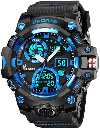 findtime Herrenuhr Outdoor Militär Armbanduhr mit Wecker Doppelzeit 12/24H Stoppuhr Analog Digital Herren Uhr von findtime