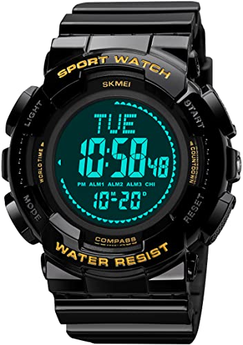 findtime Kompass Armbanduhr für Herren Jungen 5 ATM wasserdichte Sport Digital Uhr mit Weltzeit/Timer/12/24H/Wecker/Kalender/Stoppuhr Große Zifferblatt LED von findtime