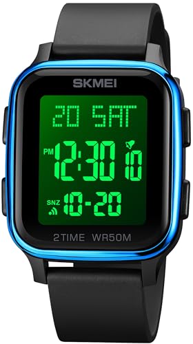 findtime LED Digitale Armbanduhr Herren Damen Schwarz Rechteck Quadrat Große Zahlen Unisex Herrenuhren Sport Wasserdicht Doppelzeite Timer Stoppuhr von findtime