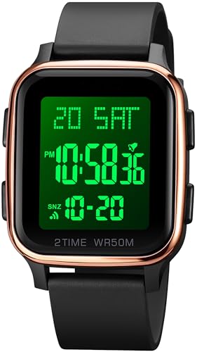findtime LED Digitale Armbanduhr Herren Damen Schwarz Rechteck Quadrat Große Zahlen Unisex Herrenuhren Sport Wasserdicht Doppelzeite Timer Stoppuhr von findtime
