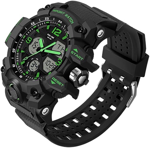 findtime Militär Armbanduhr Herren, Analog Digital Sportuhr mit Alarm/Stoppuhr/ZweiZeitzonen/LED Harzarmband Laufuhr von findtime