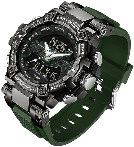 findtime Militär Digitale Uhren für Männer Sport Wasserdichte Uhr Großes Gesicht LED Hintergrundbeleuchtung Armbanduhr 8 Farben Stoppuhr Alarm Taktische Elektronische Uhr, grün von findtime