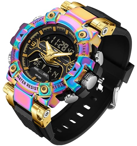 findtime Militärische Digitaluhren für Herren, Sport, wasserdichte Uhr, großes Zifferblatt, LED-Hintergrundbeleuchtung, Armbanduhr, 8 Farben, Stoppuhr, Alarm, taktische elektronische Uhr, von findtime