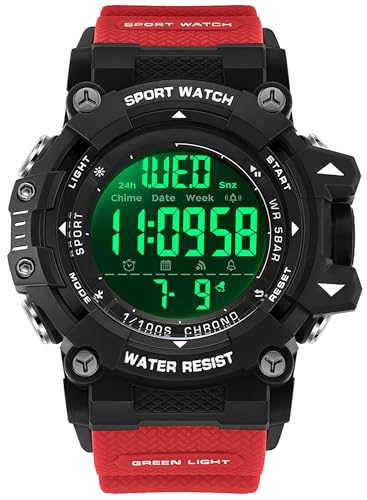 findtime Militär Sportuhr Herren Große Zifferblatt Display Digitaluhr Outdoor Taktische Armbanduhr Design Herrenuhr Wasserdicht mit Stoppuhr Countdown Beleuchtung Rot von findtime