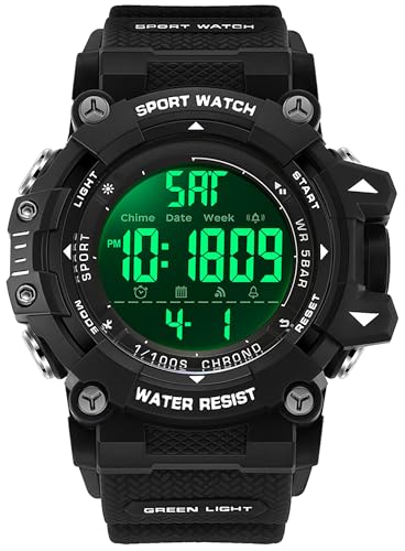 findtime Militär Sportuhr Herren Große Zifferblatt Display Digitaluhr Outdoor Taktische Armbanduhr Design Herrenuhr Wasserdicht mit Stoppuhr Countdown Beleuchtung Schwarz von findtime