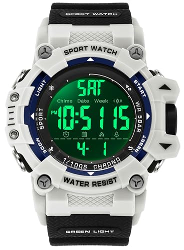 findtime Militär Sportuhr Herren Große Zifferblatt Display Digitaluhr Outdoor Taktische Armbanduhr Design Herrenuhr Wasserdicht mit Stoppuhr Countdown Beleuchtung Weiß Schwarz von findtime