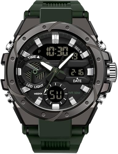 findtime Militär Uhr Herren Analog Digitaluhr mit Doppelzeit Anzeig Datum Kalender LED Stoppuhr Elektronische Taktische Outdoor Armbanduhren von findtime