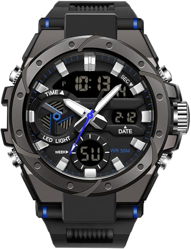 findtime Militär Uhr Herren Analog Digitaluhr mit Doppelzeit Anzeig Datum Kalender LED Stoppuhr Elektronische Taktische Outdoor Armbanduhren von findtime