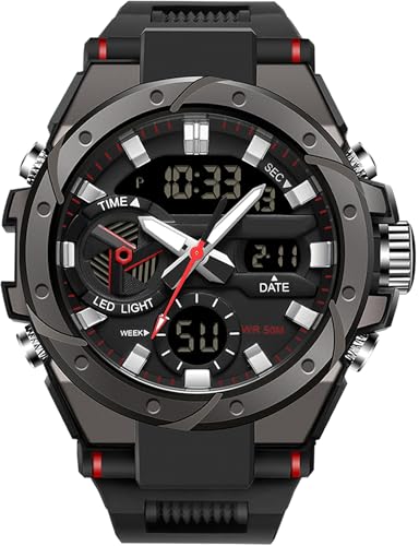 findtime Militär Uhr Herren Analog Digitaluhr mit Doppelzeit Anzeig Datum Kalender LED Stoppuhr Elektronische Taktische Outdoor Armbanduhren von findtime