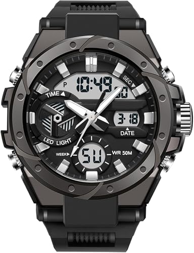 findtime Militär Uhr Herren Analog Digitaluhr mit Doppelzeit Anzeig Datum Kalender LED Stoppuhr Elektronische Taktische Outdoor Armbanduhren von findtime