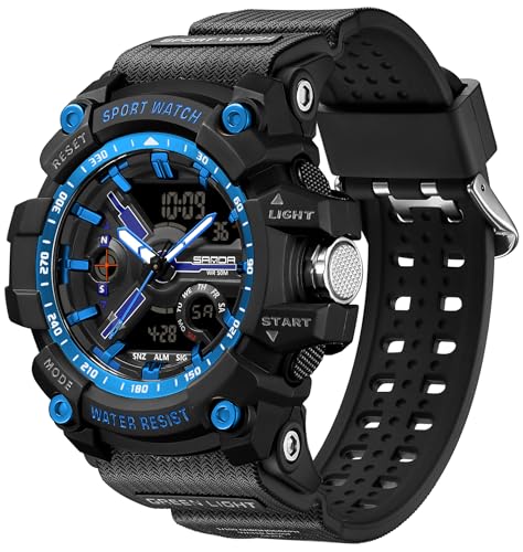 findtime Militär-Uhren für Herren, digital, Sport, 50 m, wasserdicht, großes Zifferblatt, LED-Hintergrundbeleuchtung, Armbanduhr, Stoppuhr, Alarm, taktische Herrenuhr, blau, Militär von findtime