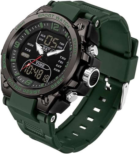 findtime Militärische Armbanduhr Herren Digital Analog Digitaluhr Jungen Sportuhr 5ATM Wasserdicht LED Stoppuhr Coutdown DREI Zeitzonen Tactical Watch Herrenuhren Sportlich 12/24H von findtime