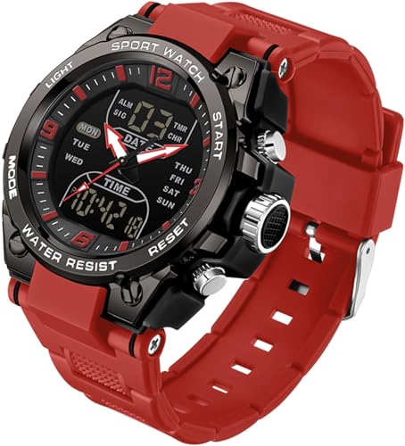 findtime Militärische Armbanduhr Herren Digital Analog Digitaluhr Jungen Sportuhr 5ATM Wasserdicht LED Stoppuhr Coutdown DREI Zeitzonen Tactical Watch Herrenuhren Sportlich 12/24H von findtime