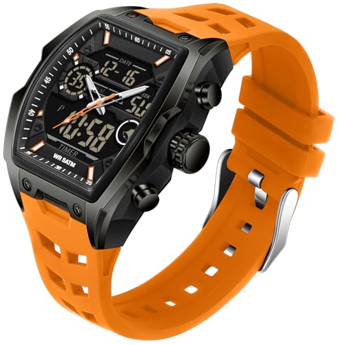 findtime Orange Uhren Herren Rechteckige Digitaluhr mit Alarm Countdown Datum Stoppuhr für Männer Armbanduhren von findtime