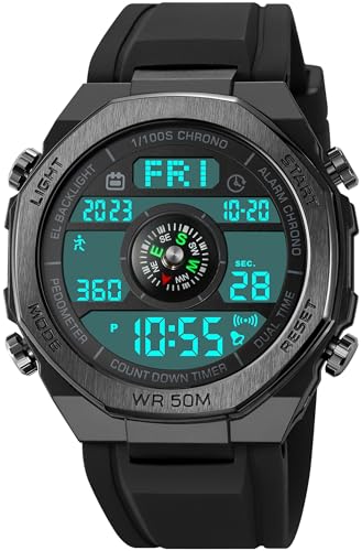 findtime Outdoor Uhr Herren Militär Armbanduhr Digital Uhr mit Schrittzähler Kalorienzähler wasserdichte Sportuhr für Männer Stoppuhr Wecker Coutdown Datum LED Tactical Watch von findtime