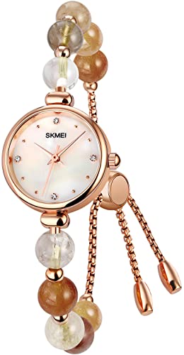 findtime Perlen Armbanduhr Damen Schmuck Elegant, Bracelet Armreif Armkette Uhren Design Women Strass Analog Quarz Armbanduhr Spangenuhr für Frauen Liebhaber Freundin von findtime