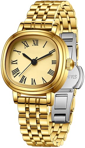 findtime Quadrat Damenuhr Gold Luxus Edelstahl Uhren für Frauen Reloj para Mujer Einfacher Stil mit römischen Ziffern Klassische Armbanduhr von findtime