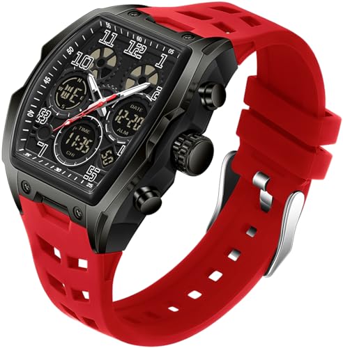 findtime Quadratische Armbanduhr Herren Uhren Sport Digital Analog Tactical Watch Military Digitaluhr Männer Multi-Zeitzone Rechteckige Uhr Herren Militär Stoppuhr Jungen Wecker 5ATM Wasserdicht von findtime