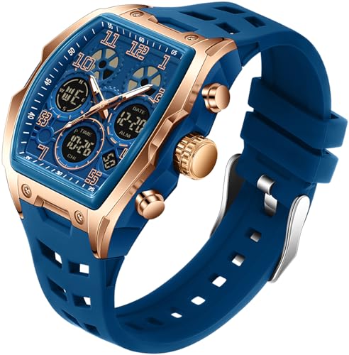 findtime Quadratische Armbanduhr Herren Uhren Sport Digital Analog Tactical Watch Military Digitaluhr Männer Multi-Zeitzone Rechteckige Uhr Herren Militär Stoppuhr Jungen Wecker 5ATM Wasserdicht von findtime