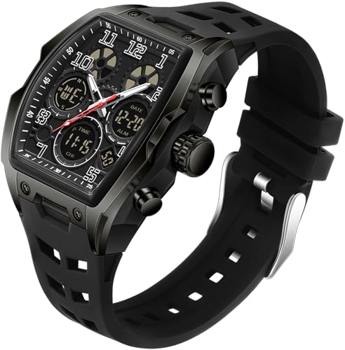 findtime Quadratische Armbanduhr Herren Uhren Sport Digital Analog Tactical Watch Military Digitaluhr Männer Multi-Zeitzone Rechteckige Uhr Herren Militär Stoppuhr Jungen Wecker 5ATM Wasserdicht von findtime