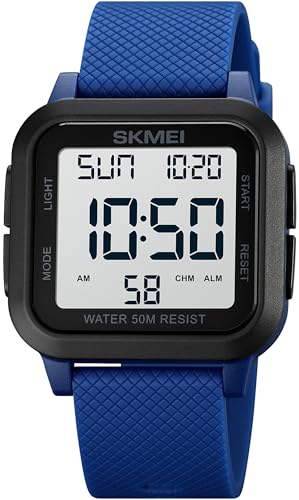 findtime Quadratische Digitaluhr LED Große Ziffern Zahlen Armbanduhr für Herren Damen Unisex Outdoor Digitale Sportuhr mit Alarm/Timer/Doppelzeit/Stoppuhr/12/24H von findtime