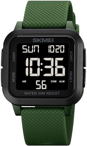 findtime Quadratische Digitaluhr LED Große Ziffern Zahlen Armbanduhr für Herren Damen Unisex Outdoor Digitale Sportuhr mit Alarm/Timer/Doppelzeit/Stoppuhr/12/24H von findtime