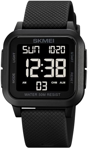 findtime Quadratische Digitaluhr LED Große Ziffern Zahlen Armbanduhr für Herren Damen Unisex Outdoor Digitale Sportuhr mit Alarm/Timer/Doppelzeit/Stoppuhr/12/24H von findtime