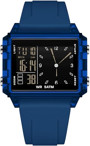 findtime Rechteckige Armbanduhr Sportuhr Digital Analog Silikonarmband Farbige Digitaluhr Herren Damen Teenager Uhr Coutdown Stoppuhr Dualzeit 5ATM Wasserdicht Designer von findtime