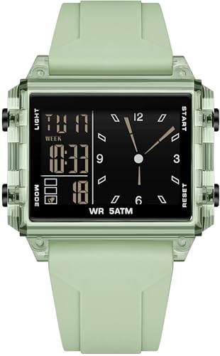 findtime Rechteckige Armbanduhr Sportuhr Digital Analog Silikonarmband Farbige Digitaluhr Herren Damen Teenager Uhr Coutdown Stoppuhr Dualzeit 5ATM Wasserdicht Designer von findtime