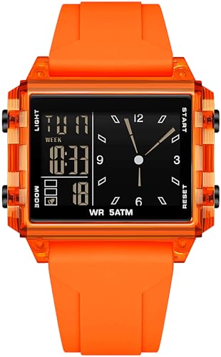 findtime Rechteckige Armbanduhr Sportuhr Digital Analog Silikonarmband Farbige Digitaluhr Herren Damen Teenager Uhr Coutdown Stoppuhr Dualzeit 5ATM Wasserdicht Designer von findtime