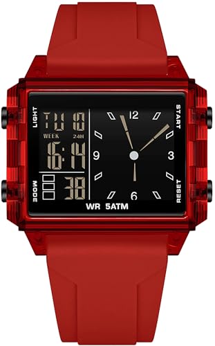findtime Rechteckige Armbanduhr Sportuhr Digital Analog Silikonarmband Farbige Digitaluhr Herren Damen Teenager Uhr Coutdown Stoppuhr Dualzeit 5ATM Wasserdicht Designer von findtime