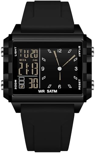 findtime Rechteckige Armbanduhr Sportuhr Digital Analog Silikonarmband Farbige Digitaluhr Herren Damen Teenager Uhr Coutdown Stoppuhr Dualzeit 5ATM Wasserdicht Designer von findtime