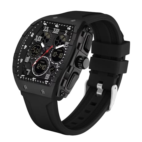 findtime Rechteckige Digitaluhr Herren Design Weiß Schwarz Orange Rot Herrenuhr Digital Armbanduhr Herren Militär Uhr Tactical Military Watch 5ATM Wasserdicht Analog Herrenarmbanduhr Timer Stoppuhr von findtime