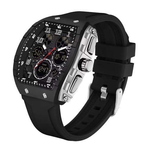 findtime Rechteckige Digitaluhr Herren Design Weiß Schwarz Orange Rot Herrenuhr Digital Armbanduhr Herren Militär Uhr Tactical Military Watch 5ATM Wasserdicht Analog Herrenarmbanduhr Timer Stoppuhr von findtime