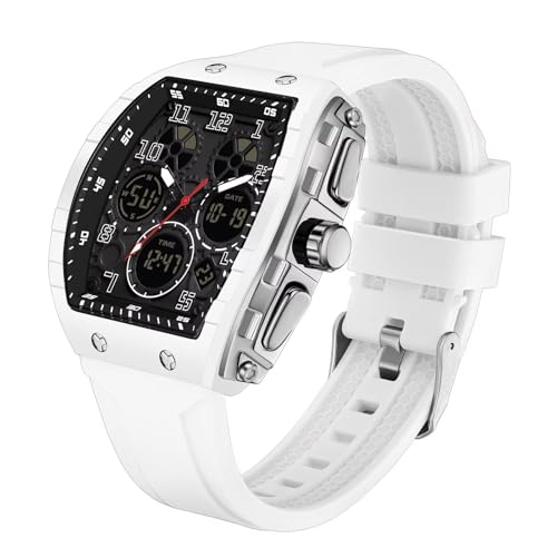 findtime Rechteckige Digitaluhr Herren Weiß Schwarz Orange Rot Herrenuhr Digital Armbanduhr Herren Militär Uhr Tactical Military Watch 5ATM Wasserdicht Analog Herrenarmbanduhr Timer Stoppuhr von findtime