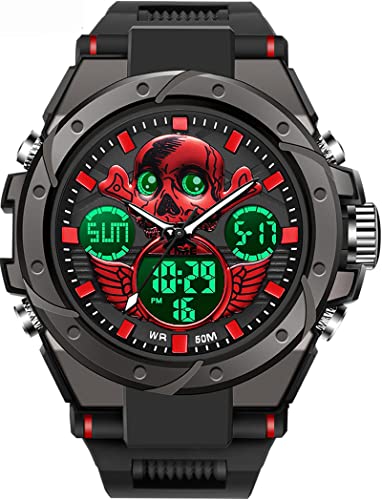 findtime Schädel Design Uhr Herren Coole Militär Herrenuhr Digital Tactical Watch Sport Outdoor Armbanduhr für Männer 5 ATM wasserdichte 12/24H/Wecker/Kalender/Stoppuhr/Stoßfest von findtime