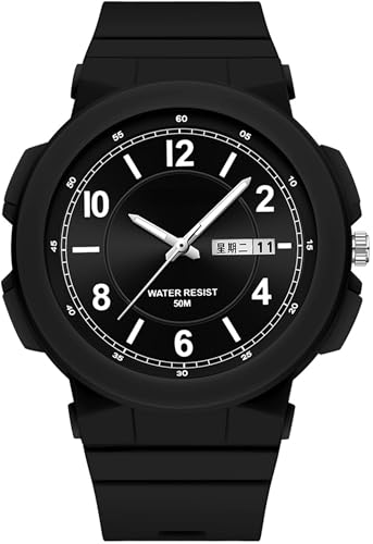 findtime Schwarz Damen Uhren Analog Quarz Armbanduhr mit Datum Tag Anzeig Minimalistisch Damenuhr Wasserdicht für Frauen Student Mädchen Junge von findtime