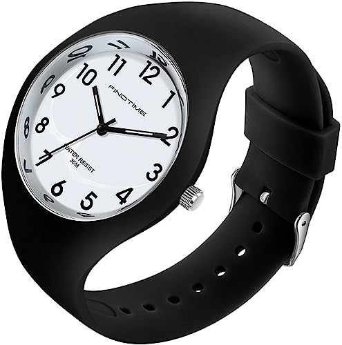 findtime Schwarz Jelly Armbanduhr Damen für Frauen Studenten Mädchen Jungs Minimalistisch Bunte Analog Quarz Damenuhr Weich Silikon Armband von findtime