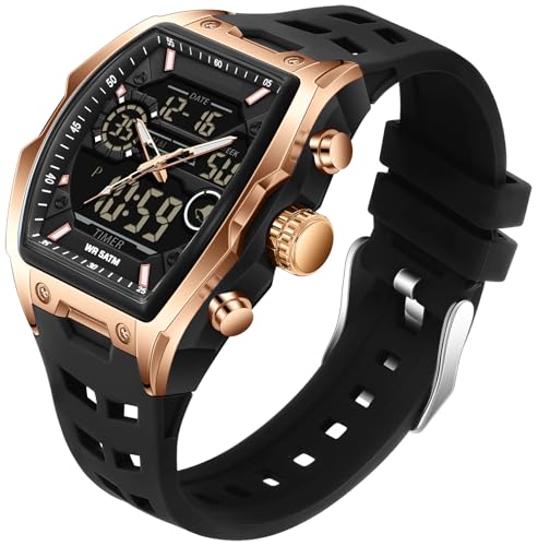 findtime Schwarz Uhren Herren Rechteckige Digitaluhr mit Alarm Countdown Datum Stoppuhr für Männer Armbanduhren von findtime