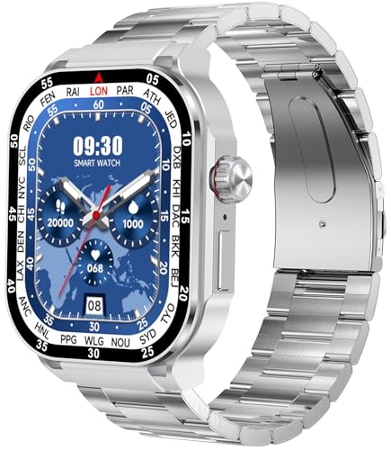 Smartwatch Herren Damen, 2.1”AMOLED Fitnessuhr mit Telefonfunktion Stress Schrittzähler Information Erinnerung Uhr für iOS Android von findtime