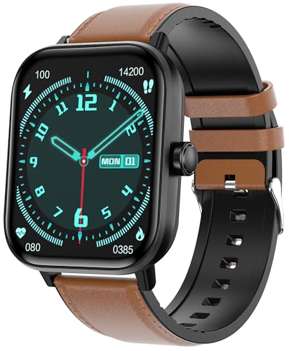 Smartwatch Herren Damen mit Telefonfunktion Schlafmonitor Schrittzähler 1.83" Zoll HD Fitnessuhr für iOS Android Brown Leder Armbanduhr von findtime