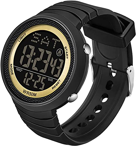 findtime Sport Digital Uhren 50M Wasserdicht Armbanduhr mit LED Hintergrundbeleuchtung Digitaluhr Damen Herren Duale Zeitzone Stoppuhr Countdown Militär Uhr Candy Farbe Wecker Kalender Schwarz Gold von findtime