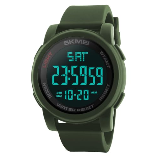 findtime Sportuhren Digitaluhr Herren mit Großem Zifferblatt Digital Uhr Outdoor Herrenuhren wasserdichte Armbanduhren Herren mit Weichem Gummiarmband und LED-Leuchtdisplay, Grün von findtime