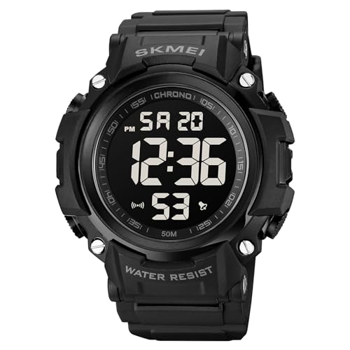 findtime Sportuhren Digitaluhr für Herren mit Großem Zifferblatt Digital Uhr Outdoor Herrenuhren Armbanduhren Herren mit Weichem Gummiarmband und LED-Leuchtdisplay, Schwarz Schwarz von findtime