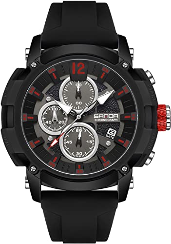 findtime Uhr Herren Armbanduhr Chronograph, Sportliche Coole Herrenuhr Schwarz 3ATM Wasserdicht Groß Multifunktional mit Datum Kalender Design Silikon Strap von findtime